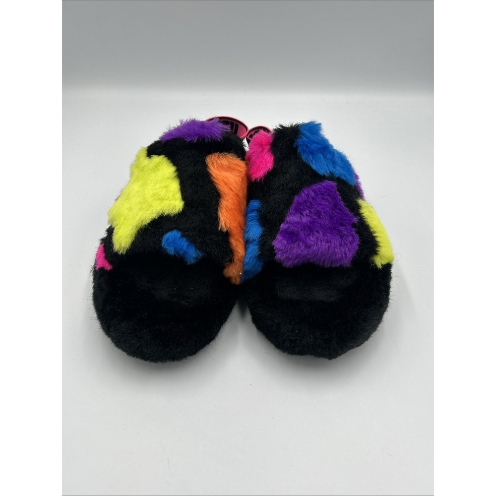 UGG Fluff Yeah Slide Women's Size 6 Black/Rainbow Rare - Picture 2 of 8